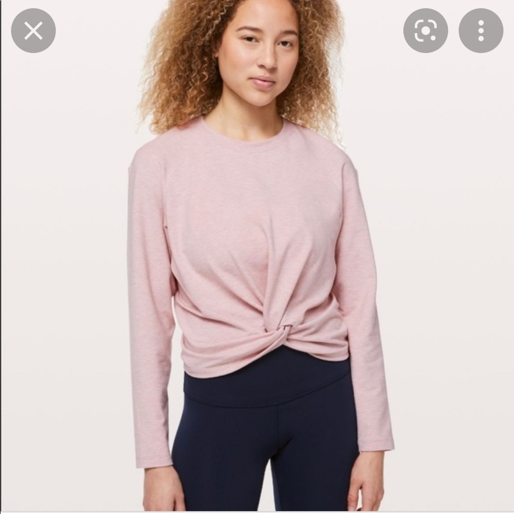 Lululemon Heathered Light Pink Crewneck Sweatshirt. Twist front detail. Size 4.